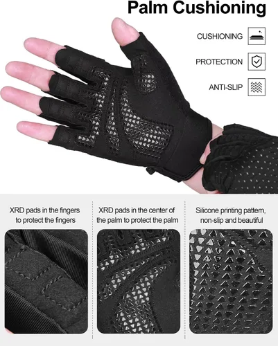 Miniatura 4 de Guantes de entrenamiento para hombres y mujeres, guantes de gimnasio de medio dedo, absorbentes de golpes, guantes de ejercicio antideslizantes