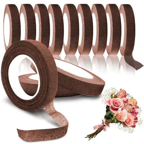 Max Shape 12 rollos de cintas florales de 1/2 pulgada de 30 yardas para envolver tallos de ramos, cinta floral verde para arreglos florales, Marrón