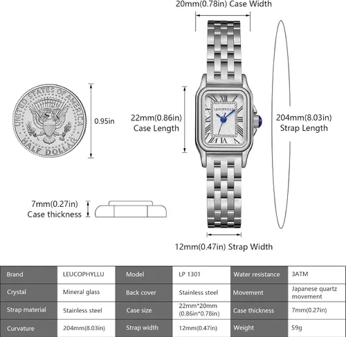 Miniatura 5 de Relojes pequeños de oro para mujer con funda rectangular vintage, esfera romana clásica, banda de acero inoxidable resistente al agua con cadena