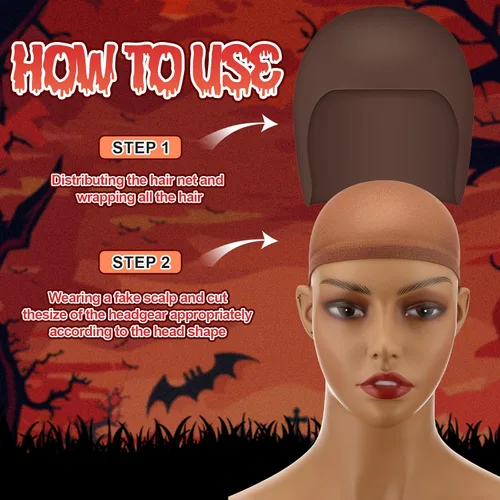 Miniatura 7 de Syhood 2 piezas de Halloween calva gorra maquillaje látex calvo sombrero cabeza peluca gorras cosplay disfraz para adultos
