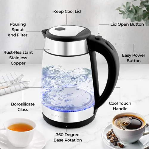 Miniatura 5 de Zulay Kitchen Hervidor eléctrico de ebullición rápida - Hervidor de agua caliente de 1.7 litros 1500 W con apagado automático - Caldera de agua