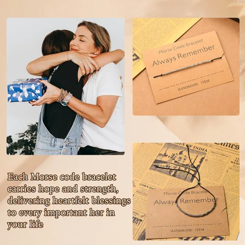 Miniatura 5 de SANNYRA Pulsera ajustable con código morse, mensaje secreto, joyería de moda para mujer, cuentas chapadas en oro de 14 quilates en cordón de seda