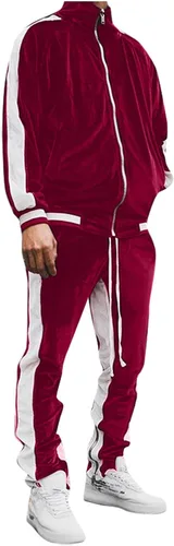 VALSEEL Conjunto de chándal de terciopelo para hombre, casual, vintage, con cremallera completa, pantalones deportivos a juego, para correr, ropa
