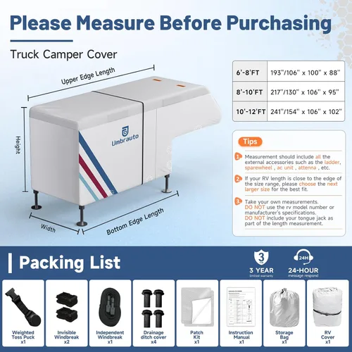 Miniatura 5 de Cubierta para camioneta camper para campers deslizables de 6–8 pies – Cubierta impermeable para RV Oxford 300D, con revestimiento plateado
