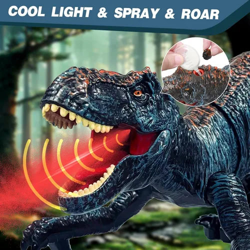 Miniatura 2 de Sunrad Juguetes de dinosaurio a control remoto para niños de 3-5, 4, 7, 8 a 12 años, robot electrónico a control remoto con aerosol, luz y rugido