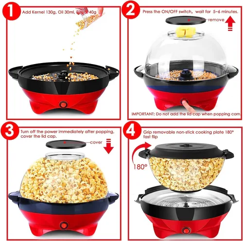 Miniatura 3 de TLGREEN Máquina de palomitas de maíz de 6 cuartos - 24 tazas, máquina de palomitas de maíz Stir Crazy, máquina eléctrica de palomitas de maíz