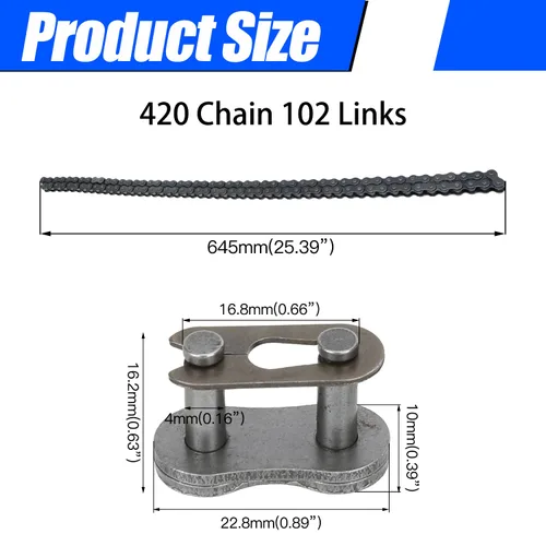 Miniatura 6 de YOXUFA 420 cadenas 102 eslabones para CRF50 XR50 PW80 SSR Tao Tao Coolster 110cc 125cc Pit Dirt Bike 4 Wheeler ATV Quad Kazuma Baja Ice Bear Lifan