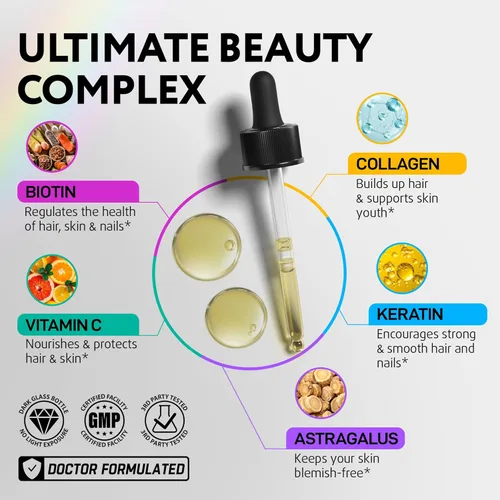 Miniatura 3 de IQ BIOLOGY Biotina líquida para el crecimiento del cabello, la piel y las uñas, vitaminas para el cabello, biotina de 5000 mcg, colágeno, queratina