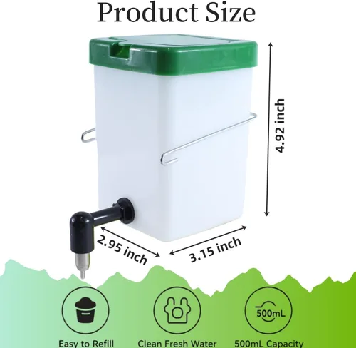 Miniatura 6 de Botella de agua de conejo sin goteo para jaula, paquete de 2 botellas de agua dispensadoras de agua para animales pequeños de 16 onzas para mascotas