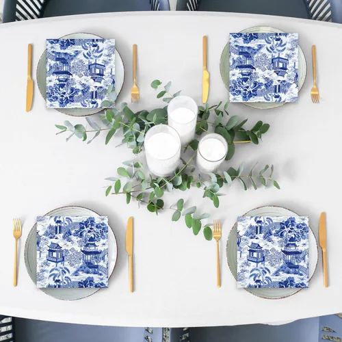 Miniatura 7 de 80 servilletas de papel desechables de cóctel toscano, servilletas de papel azul y blanco para bebidas para el hogar, fiesta, suministros de mesa