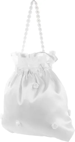 NOLITOY Bolsa de dinero de boda nupcial de satén para adolescente Dama de honor de novia blanca con flores de satén decoradas bolso para baile