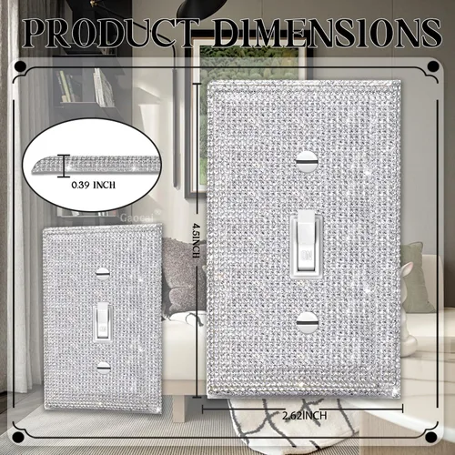 Miniatura 2 de Placas de pared de diamantes de imitación plateados brillantes, placa de cubierta de interruptor de luz, placa de pared decorativa Diamantes