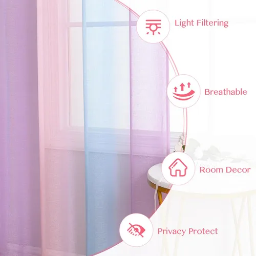 Miniatura 3 de WUBODTI Cortinas de arcoíris para decoración de dormitorio de niñas, 63 pulgadas de largo, con temática de princesa de unicornio, cortinas Rosa
