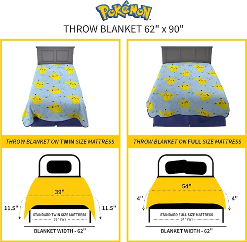 Miniatura 5 de Franco Ropa de cama para niños Manta decorativa de felpa súper suave, 62 x 90 pulgadas, Pokémon Multicolor