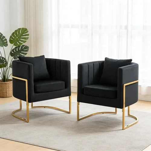Miniatura 15 de Moderno sillón de terciopelo con almohada lumbar, silla tapizada de mediados de siglo para sala de estar, dormitorio, sofá individual, silla