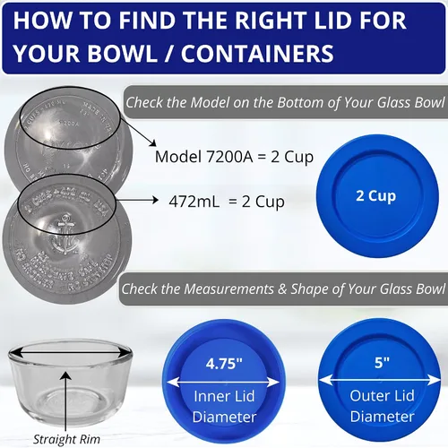 Miniatura 7 de KlareWare Tapas de repuesto para 2 tazas, tapas de plástico sin BPA para Pyrex 7200, Anchor Hocking (paquete de 4, azul) - Contenedores no incluidos