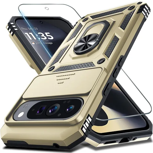 Miniatura 12 de Janmitta - Funda compatible con Google Pixel 9 Pro XL con cubierta deslizante para lente de cámara incorporada + protector de pantalla + soporte