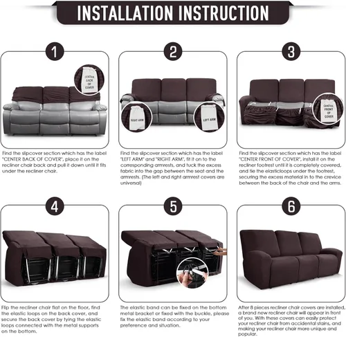 Miniatura 6 de TAOCOCO Fundas de sofá reclinable para 3 asientos, 8 piezas, fundas elásticas para sofá grande de 3 asientos, fundas reclinables, protector