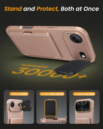 Miniatura 5 de Funda para iPhone Air con tarjetero y soporte y funda para cámara, protección contra caídas de grado militar, parte trasera dura, resistente, Oro