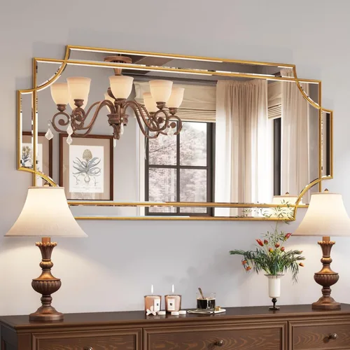 Miniatura 11 de Kelly Miller Espejo con marco dorado para pared, 26 x 26 pulgadas, espejo de tocador cuadrado dorado, espejo decorativo biselado para decoración