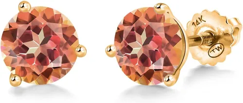 Miniatura 136 de Gem Stone King Aretes de Martini de oro amarillo de 14 quilates Aretes de tuerca de 3 puntas para mujeres y hombres Redondos de 0.236 pulgadas