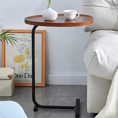 Miniatura 6 de Mesa auxiliar marrón en forma de C para sofá, mesa auxiliar única de Martini, mesa de bebida para sofá de cama, mesa de MDF resistente y patas