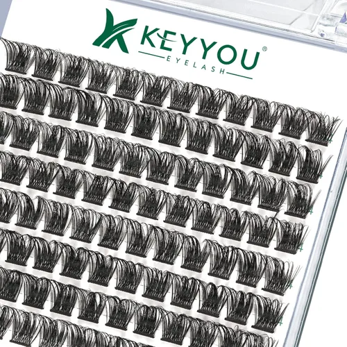 Miniatura 66 de KEYYOU Racimos de pestañas, 96 piezas de extensiones de pestañas DIY, rizado D de 16 mm, negro, realista, no irritante, fácil de colocar en casa