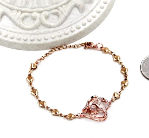 Miniatura 3 de Pulsera de cadena de corazón personalizada con texto en inglés "I Love You in 100 Language", regalos para mamá, esposa, novia