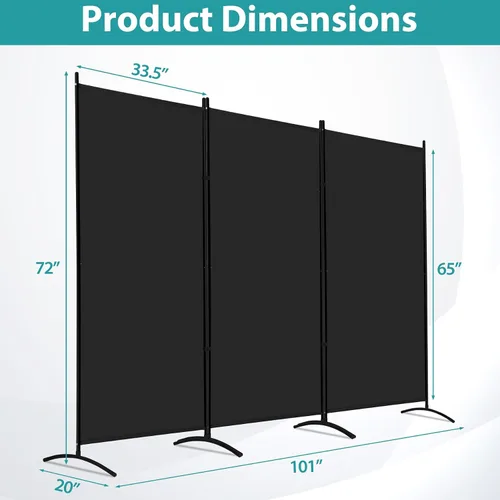 Miniatura 7 de SUPER DEAL Divisor de habitación, pantallas de privacidad plegables de 6 pies, 3 paneles separadores de habitación portátiles con soportes de metal
