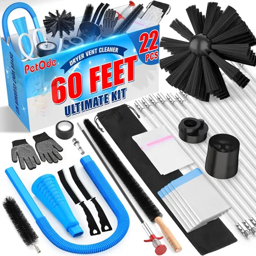 Miniatura 9 de PetOde Kit de limpiador de ventilación de secadora de 22 piezas de 50 pies, kit de limpieza de ventilación de secadora, removedor de pelusa