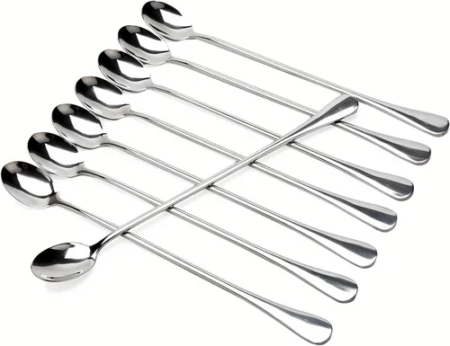 Miniatura 12 de dhrbsx Cuchara de té helado de mango largo, cucharas para mezclar cócteles, cucharas de café de acero inoxidable, cuchara para helado, juego de 8