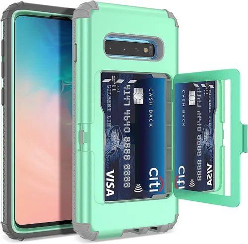 Miniatura 10 de WeLoveCase Funda tipo cartera para Galaxy S10 Defender con espejo oculto, tres capas a prueba de golpes, protección resistente, funda protectora