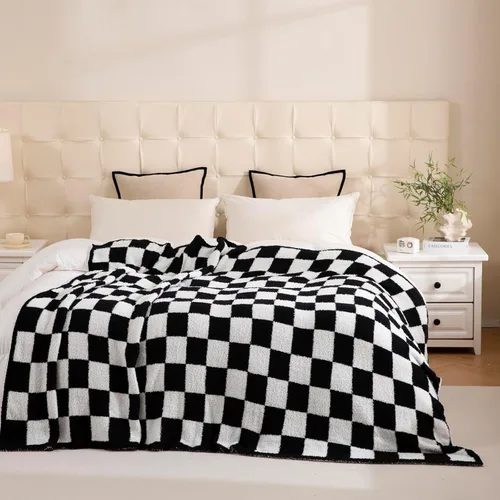 Miniatura 2 de YIRUIO - Mantas reversibles con diseño de ajedrez, tablero de ajedrez, guinga, más cálidas, cómodas, decorativas y peludas para el hogar, cama