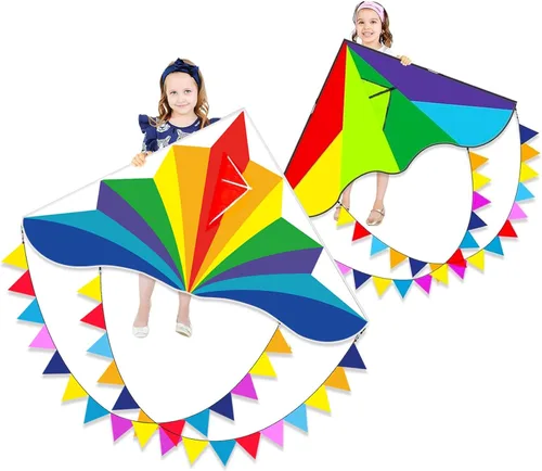 Miniatura 12 de Large Rainbow Delta Kite for Kids & Adults,Single Line Beach Kite for Kids Ages 4-8 & 8-12,Easy to Fly for Toddlers and Beginners
