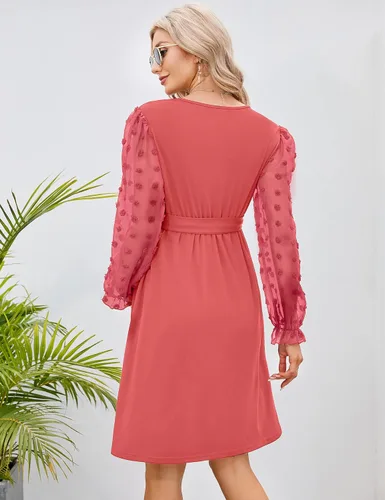 Miniatura 5 de Vestido de maternidad de manga larga con lunares suizos, cuello en V, para otoño, casual, bohemio, vestido midi para baby shower, sesión de fotos