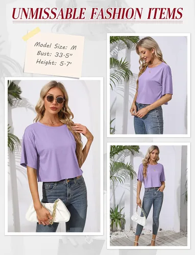 Miniatura 3 de TICTICMIMI Camisetas cortas de verano para mujer, manga corta, cuello redondo, camisetas básicas sin botones
