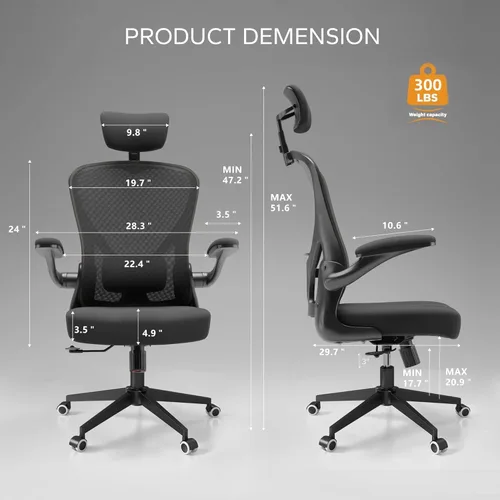 Miniatura 2 de Silla de oficina con soporte lumbar ajustable y reposabrazos abatibles, silla ergonómica de escritorio de computadora con respaldo alto con cojín
