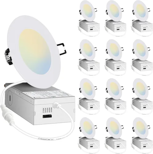 POPANU Luz empotrable LED de 4 pulgadas, regulable, ultrafina, para techo, luz descendente, luz LED sin lata, tipo IC CCT, intercambiable, acabado