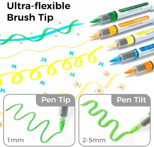 Miniatura 5 de Ohuhu Plumones de pintura acrílica con punta de pincel: Juego de 48 marcadores automáticos de control de tinta con alta opacidad, impermeables