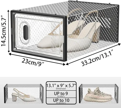 Miniatura 3 de SIMPDIY Almacenamiento de zapatos, paquete de 12 organizadores de zapatos para armario, cajas de zapatos apilables de plástico transparente con Negro