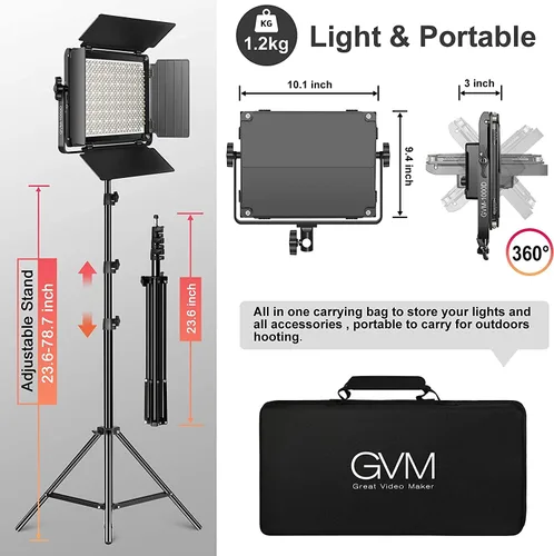 Miniatura 6 de GVM - Luz de video LED RGB con control Bluetooth, kit de iluminación de video 1000D PRO de 360° a todo color con 736 cuentas LED, 2 paquetes de luz