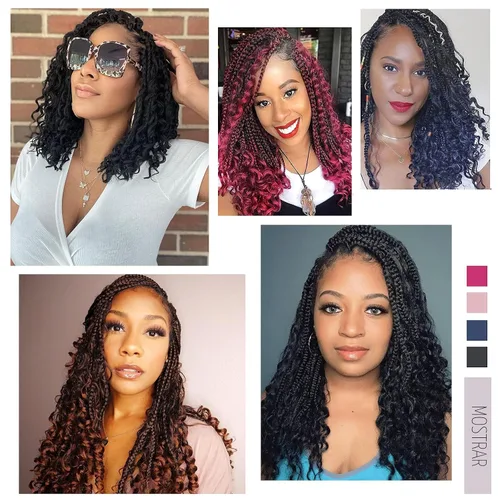 Miniatura 7 de Goddess Bohemian Box - Trenzas de ganchillo de cabello rizado de 14 pulgadas, 8 paquetes de extensiones de cabello sintético para mujeres negras