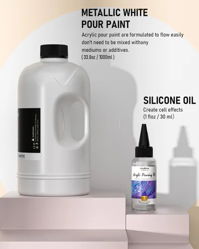 Miniatura 2 de Nicpro Pintura Acrílica de Vertido de Color Perla Metálico Blanco, 33.8 Onzas de Suministros de Pintura Premezclada para Vertido con Aceite