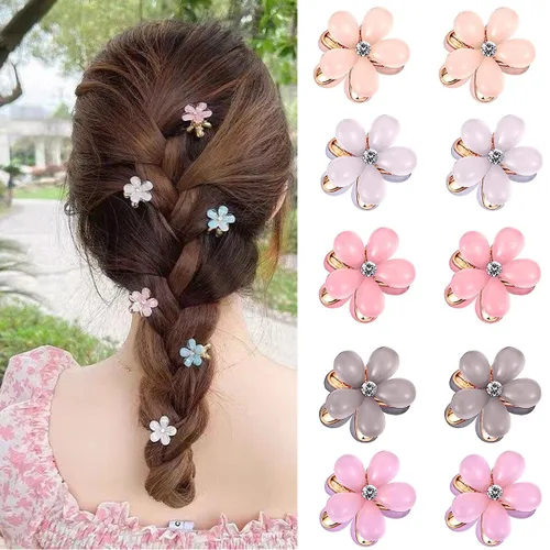10 pinzas pequeñas de metal para el cabello con diseño de flores y cristales, bonitos pasadores para niñas, flequillo de niños y accesorios para el