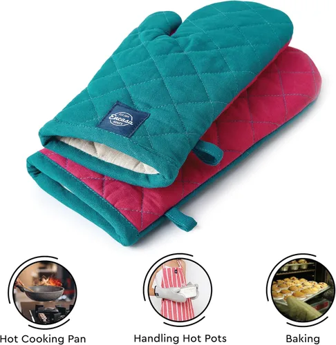 Miniatura 5 de Encasa XO Guantes de algodón resistentes al calor (juego de 2 piezas) – Acolchado y seguro 12 x 6.6 pulgadas – para cocina, cocinar y hornear, asar