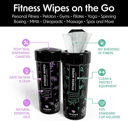 Miniatura 5 de Wipex Limpiador de esterillas de yoga y toallitas de fitness, limpiador natural de equipos de gimnasio de lavanda y vinagre, 75 toallitas