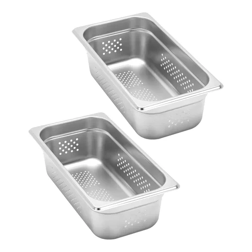 BIEAMA Bandeja para mesa de vapor de 1/3 de tamaño, 4 pulgadas de profundidad, acero inoxidable perforado antiatascos NSF, bandeja de hotel
