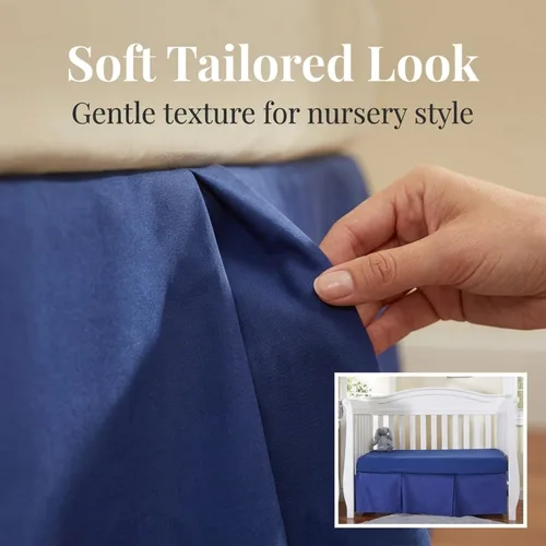 Miniatura 2 de EVERYDAY KIDS Falda plisada azul marino para cuna; falda de cama de cuna de 100% algodón natural para bebés niños y niñas; volantes para cuna