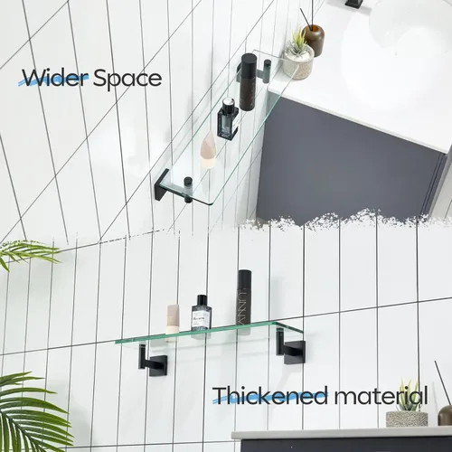 Miniatura 4 de KOKOSIRI Estantes de baño de vidrio, estante flotante de 20 pulgadas para dormitorio, sala de estar, cocina, estante colgante resistente al óxido