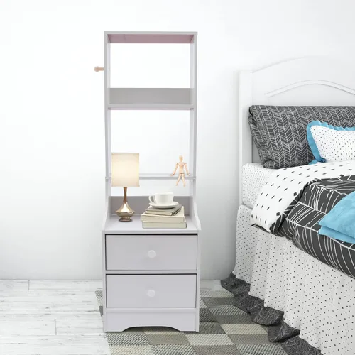 Miniatura 2 de Cómoda de 2 cajones con almacenamiento superior, mesita de noche, mesita de noche, armario de almacenamiento con estante abierto, amplio espacio